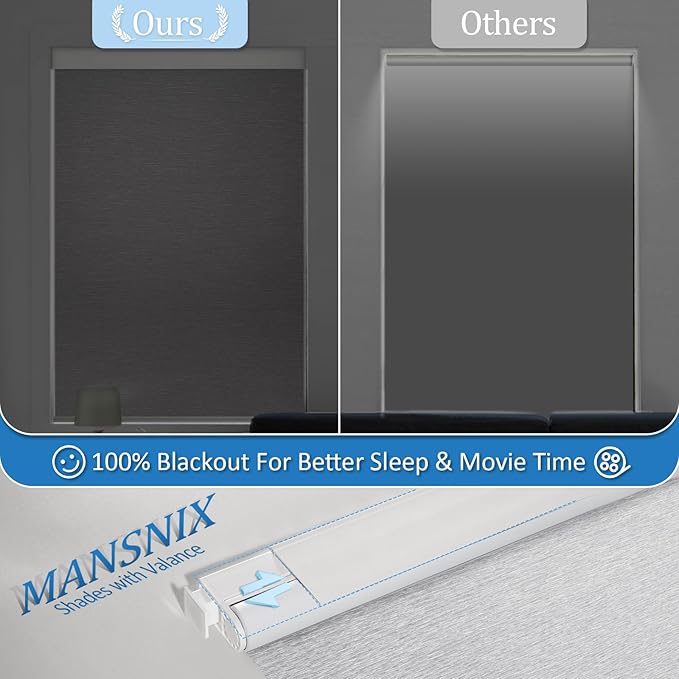 MANSNIX Smart Motorized Blinds with Remote, Cordless No-Drill Automatic Roller Shades, Blackout Electric Blind for Windows, Grey, 38.5 x 72
