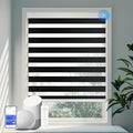 COOLWINDS Motorized Zebra Blinds for Windows Cordless Electric Curtains with Remote Control Blackout Shades Custom Smart Blinds Compatible with Alexa Google Home(Light Filtering Black,W34 X 72in)
