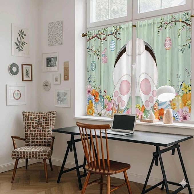 Easter Kitchen Curtains 45 Inch Long 2 Panel Set, Rod Pocket Window Treatment - Image 6