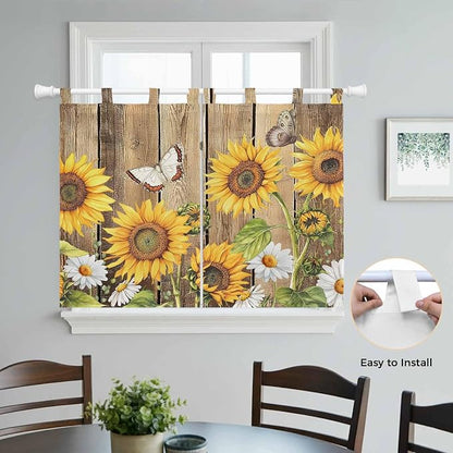 Farmhouse Sunflowers Bedroom Curtains 63 Inch Length, Window Curtains Tab Top - Image 4