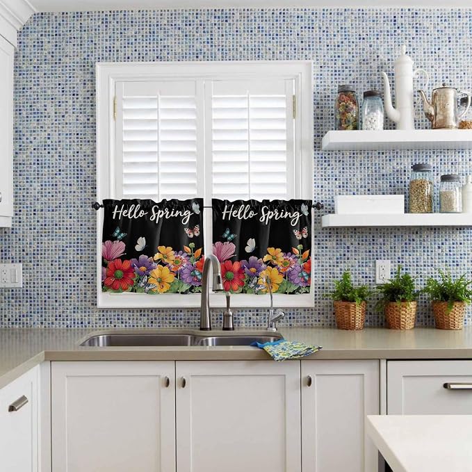 Spring Flowers Half Window Curtain 36 Inches Long, Watercolor Country Colorful - Image 2