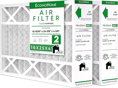 EconoHome 16x25x4 AC Furnace Pleated Air Filter MERV 11 Replacement – Allergen by EconoHome