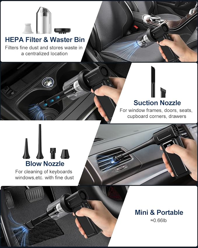 Compressed Electric Air Duster & Handheld Car Vacuum Cleaner 2-in-1-10000mAh - Image 4