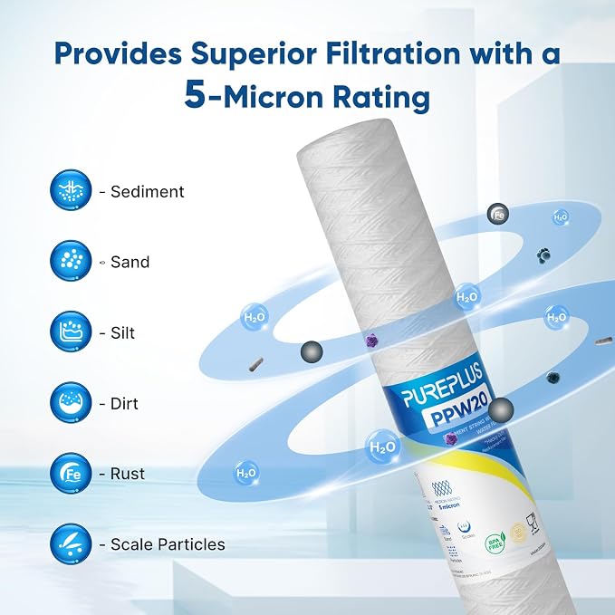 PUREPLUS 5 Micron 2.5" x 20" Whole House String Wound Sediment Filter - Image 4