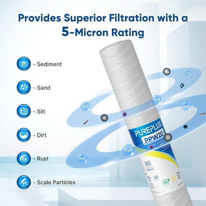 PUREPLUS 5 Micron 2.5" x 20" Whole House String Wound Sediment Filter - Image 4