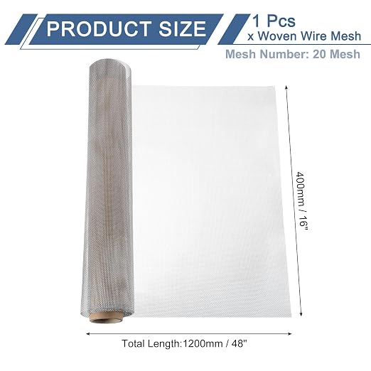 uxcell 20 Mesh 48" x 16" Woven Wire Mesh, 304 Stainless Steel Air Vent Filter - Image 2