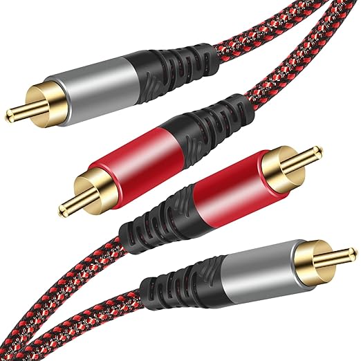 Tiierzon RCA Cable 12Ft,2Rca Male to 2-RCA Male Audio Stereo Subwoofer Cable [Hi-Fi Sound] Nylon-Braided Auxiliary Audio Cord for Home Theater, HDTV, Amplifiers, Hi-Fi Systems,Speakers and etc (12Ft)
