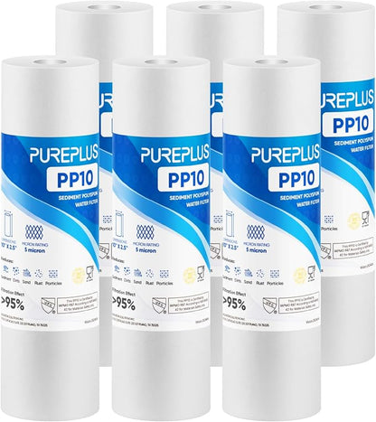 PUREPLUS 5 Micron 10" x 2.5" Whole House Sediment Home Water Filter Cartridge by PUREPLUS
