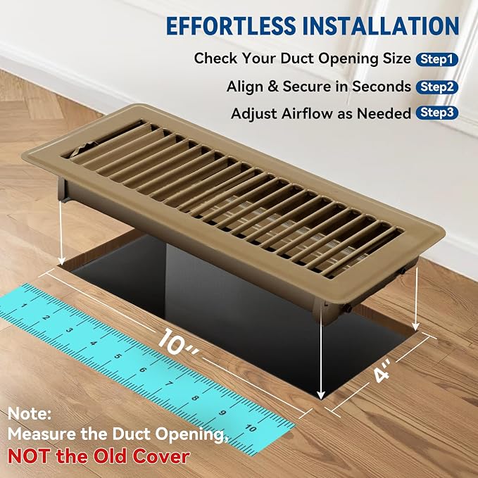 4" x 10" Floor Register Vent Covers 10-Pack, Walkable Powder-Coated Metal Vent - Image 2