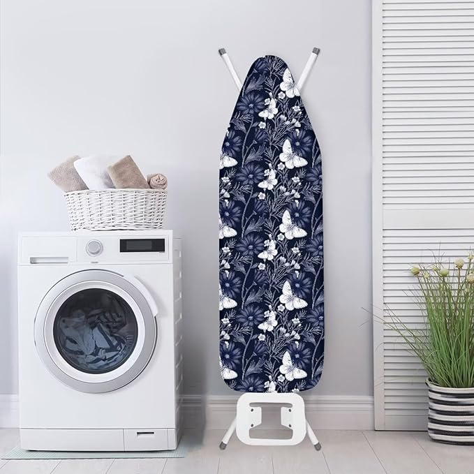 ZCFYGDX Ironing Board Covers Butterfly Blue Flower Print Lightweight & Breathable Anti-Slip & Wear-Resistant (14 x 45 in) Hook & Loop Elastic Edge Easy to Install, Scorch Resistant Decor Size-S