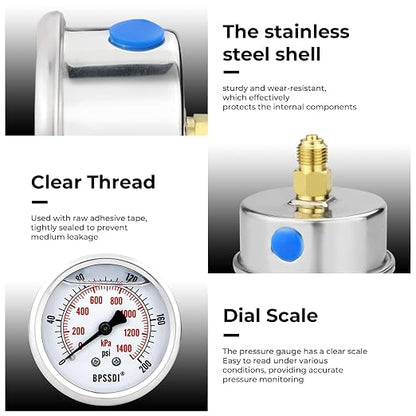 0-200 Psi Glycerin Liquid Filled Low Pressure Gauge, 2.5" Dial Size, 1/4" G - Image 7