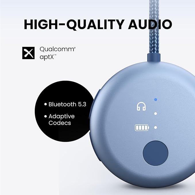 Avantree SoundJet R1 – 25Hr Airplane Bluetooth Adapter for All AirPods (Pro/Max) with Qualcomm Chipset & aptX Adaptive, Wireless Audio Transmitter for Flight Travel, Works with Bose & Other Headphones
