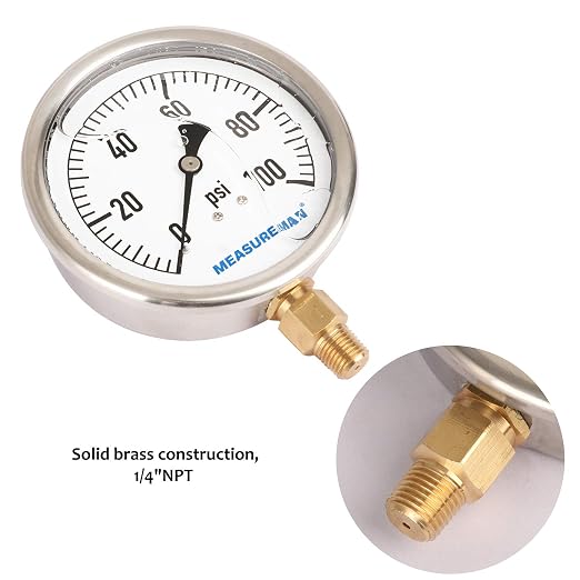 MEASUREMAN 4" Dial Size, Glycerin Filled Plumbing Pressure Gauge, Stainless - Image 5