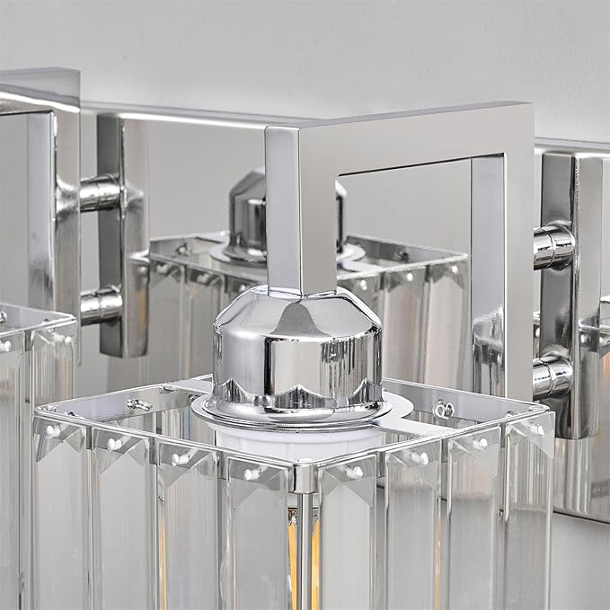 FDPBY Modern Bathroom Vanity Light 3-Lights Chrome Crystal Wall Lamp Bathroom Modern Crystal Vanity Lighting
