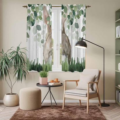 Easter Kitchen Curtains, Country Rabbit Botanical Leaves Wooden Grain Light - Image 7