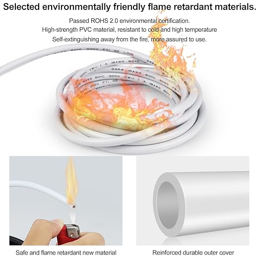 18 Gauge 5 Conductor Electrical Wire, 49.2FT Low Voltage 18/5 Tinned Copper Stranded 5 Wire Cable, 18 AWG White Flexible Extension Power Cord for Sprinkler, Thermostat, Speaker, Irrigation, Automotive