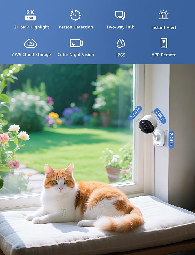 Lepro 2K Security Indoor & Outdoor Camera for Baby Care, Pet Monitoring, Remote Intercom, Night Vision, 2-Way Audio, Cloud & SD Card Storage (SD Card Not Included)