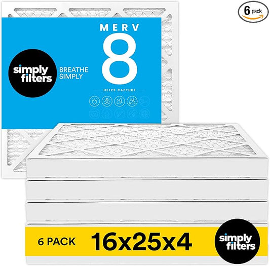 Simply 16x25x4 Air Filter MERV 8, 6 Pack, by SimplyFilters