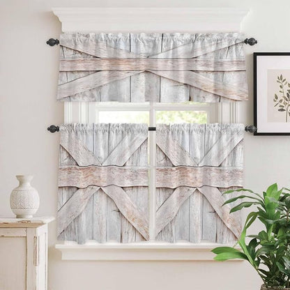 Kitchen Window Curtains Valance and Tier Set, Farmhouse Retro Wooden Barn Rod by Unknown