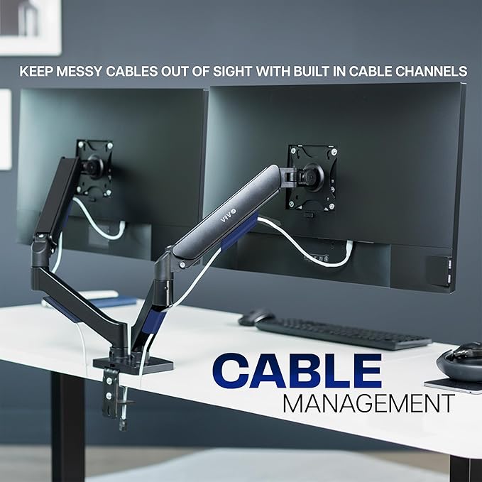 VIVO Dual Monitor up to 32 inches and 19.8 lbs per Screen, Pneumatic Arm Desk Mount, Articulating Counterbalance, VESA Stand, Classic, STAND-V002O