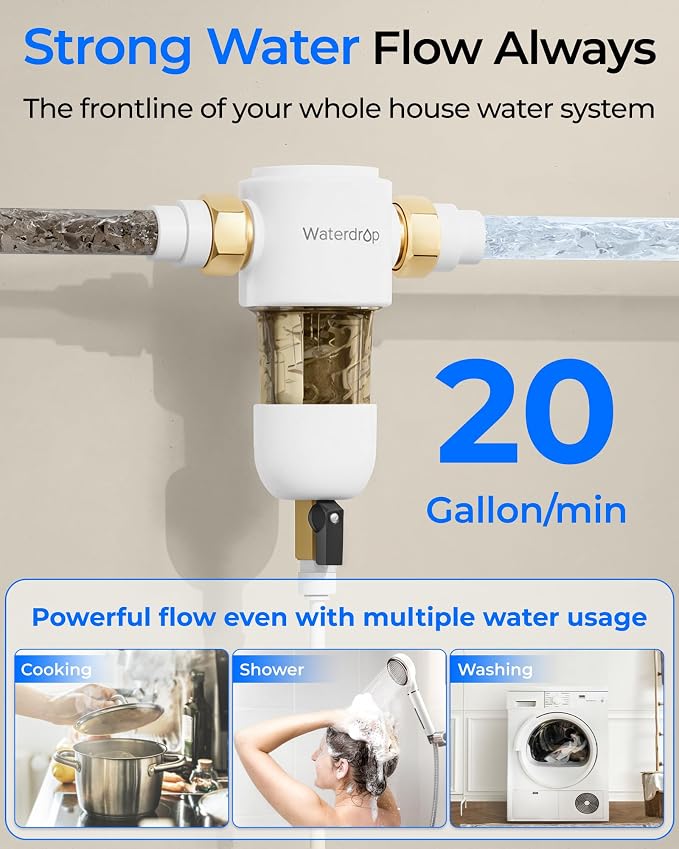 Waterdrop Spin Down Sediment Filter, 50/200 Micron Reusable Whole House Water - Image 5