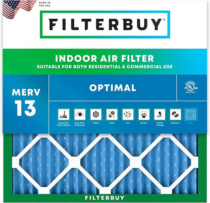 Filterbuy 12x12x1 Air Filter MERV 13 Optimal Smoke & Allergy Defense, by Filterbuy