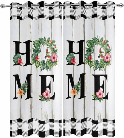 Summer Outdoor Curtains for Patio Leaves Garland Plumeria Wood Buffalo Plaid - Image 9