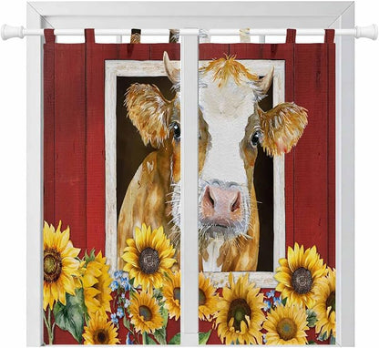 Cows Sunflowers Bathroom Curtains 63 Inch Length, Window Curtains Tab Top by Unknown