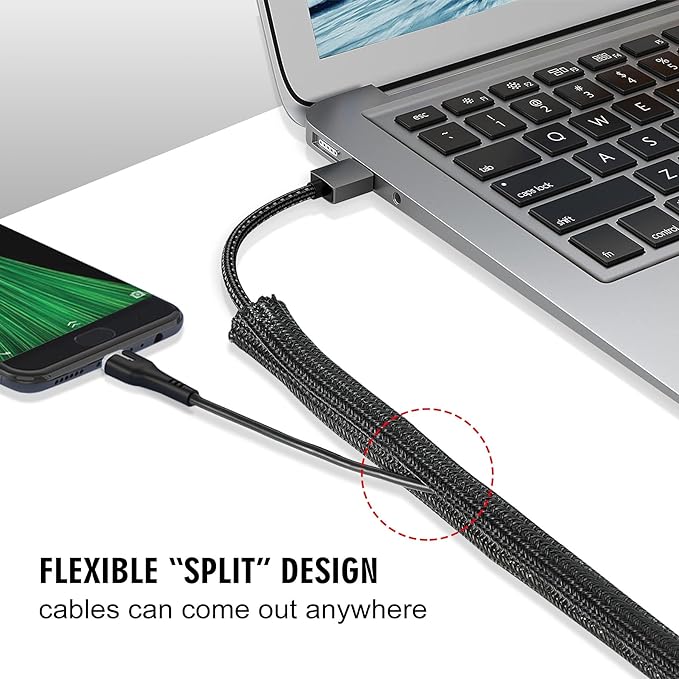 Moxita 10ft - 3/4 inch Cable Protector Sleeve Split Wire Loom Tubing for Power, Audio, USB, Cord Management for TV, Computer, Protection from Pets Chewing, Black