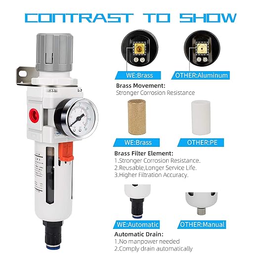 NANPU 3/8" NPT Compressed Air Filter Regulator Combo Piggyback, Auto Drain - Image 5