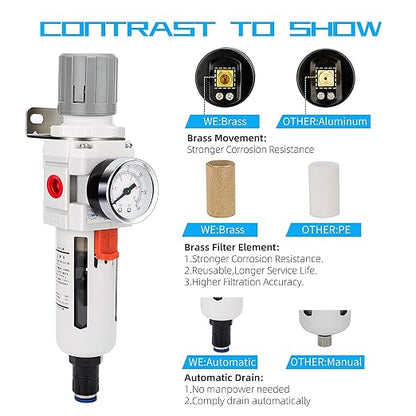 NANPU 1/2" NPT Compressed Air Filter Regulator Combo Piggyback, Auto Drain - Image 5