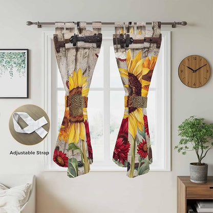 Sunflowers Bedroom Curtains 72 Inch Length, Window Curtains Tab Top, Retro - Image 5