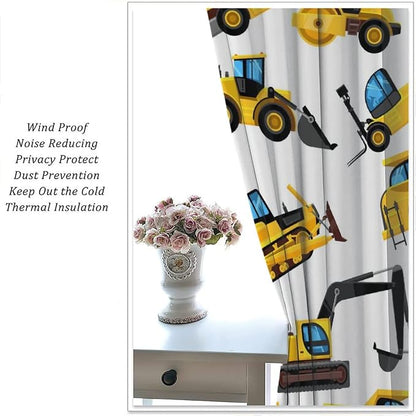 Kids Construction Equipment Window Curtains, Excavator Tractor Tow Truck Rod - Image 5