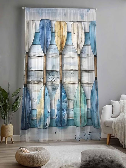 Sheer Curtains 108 Inches Long, Lake Paddle Striped Semi Sheer Curtains Light - Image 2