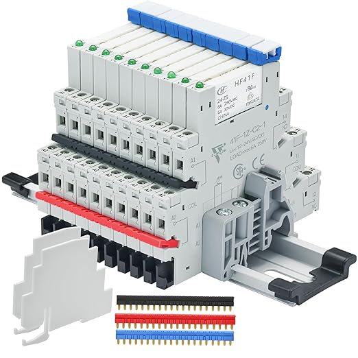ZJWZJH 10Pcs Miniature Electromagnetic Relay 24V Coil DC/AC; Signal for PLC; HF41F/24-ZS 1NO 1NC 6Amp SPDT with Jumper, Separator, 24V Relay Din Rail, UL Listed