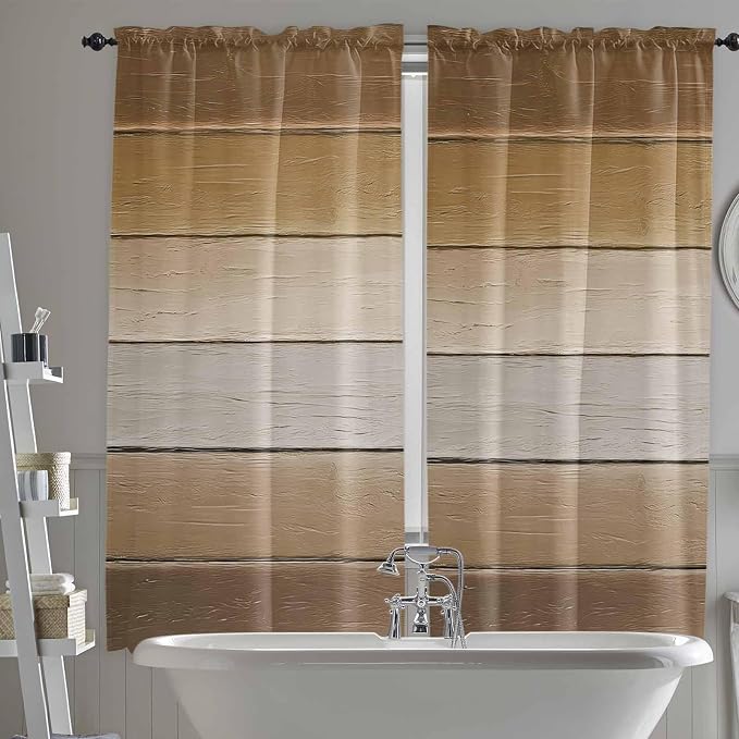 Vintage Brown Gradient Wood Grain Window Valance Curtains, Farmhouse Wood Barn by IDOWMAT