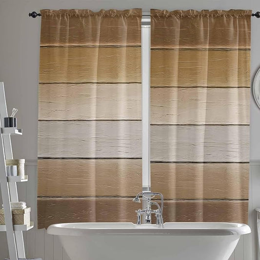 Vintage Brown Gradient Wood Grain Window Valance Curtains, Farmhouse Wood Barn by IDOWMAT