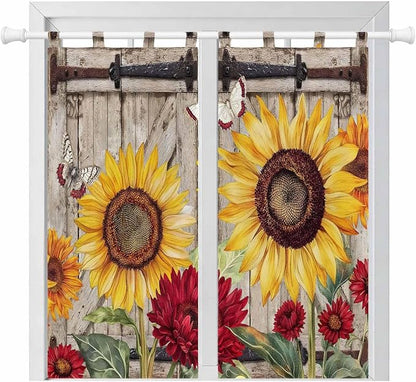 Sunflowers Bathroom Curtains 63 Inch Length, Window Curtains Tab Top, Retro by Unknown