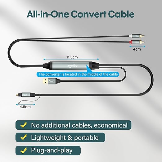 Adoreen Unidirectional SPDIF Toslink Optical Input to 2 RCA Output Adapter Cable 10 Ft, 192kHz DAC Digital to Analog Audio Converter for HDTV, DVD, Blu-Ray Players, Game Consoles-NOT RCA to Optical