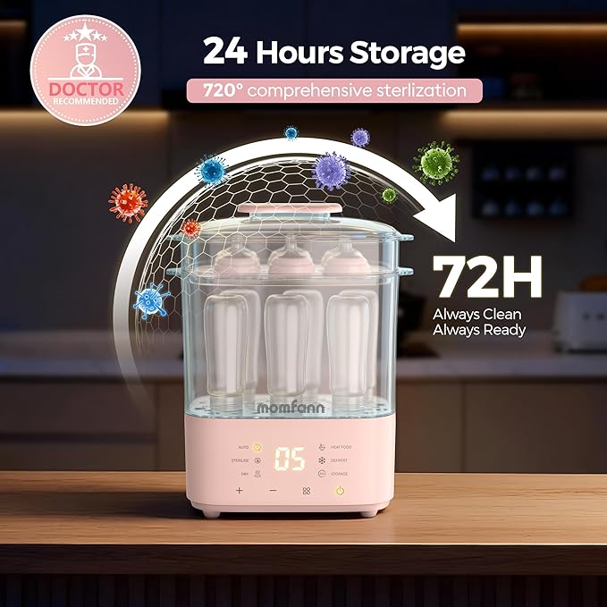 Bottle Sterilizer and Dryer, All-in-One Electric Steam Sterilizer Bottle Sanitizer for Baby Bottles, Pump Parts Accessories Newborn Essential Bottle Warmer for Breastmilk & Thaw (Pink)
