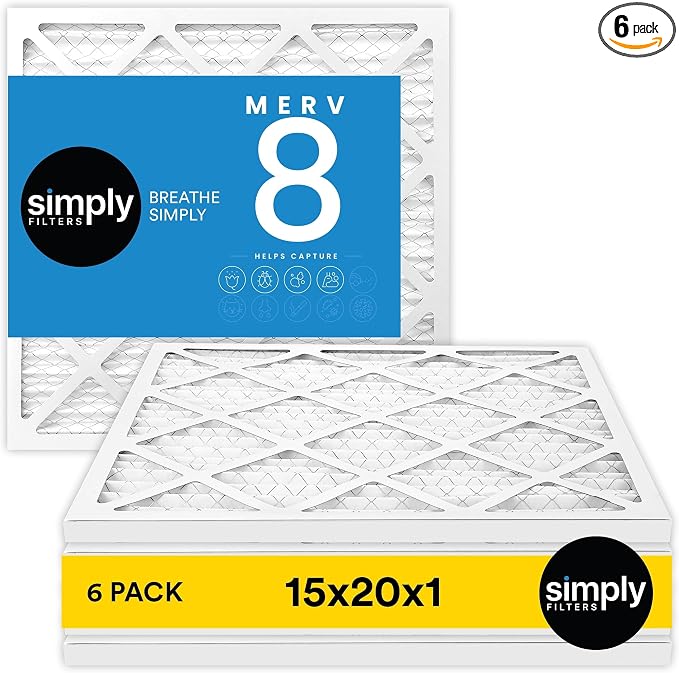 Simply 15x20x1 Air Filter, Merv 8, 6 Pack, by SimplyFilters