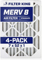 Filter King 7x52x1 Air Filter | 4-PACK | MERV 8 HVAC Pleated A/C Furnace by FilterKing