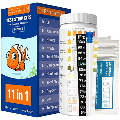 Aquarium Test Kit |150 Strips | Aquarium Test Strips 11-in-1 | Quick Accurate by AKSBTEC