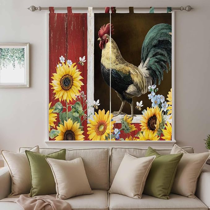 Chicken Sunflowers Living Room Curtains 84 Inch Length, Window Curtains Tab Top - Image 9