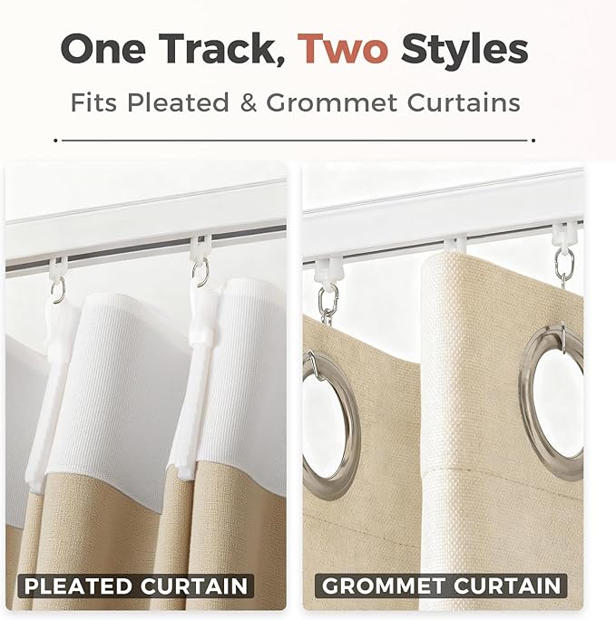ChadMade Ceiling Track Kit with Hooks, Wall Mount Curtain Track, x-Large Size for Space 12ft - 18ft Wide, Single Window Rods Work with Grommet and Pinch Pleated Curtain