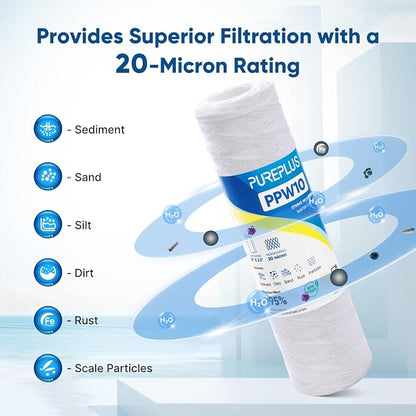 PUREPLUS 20 Micron 10"x2.5" Whole House String Wound Sediment Filter - Image 5