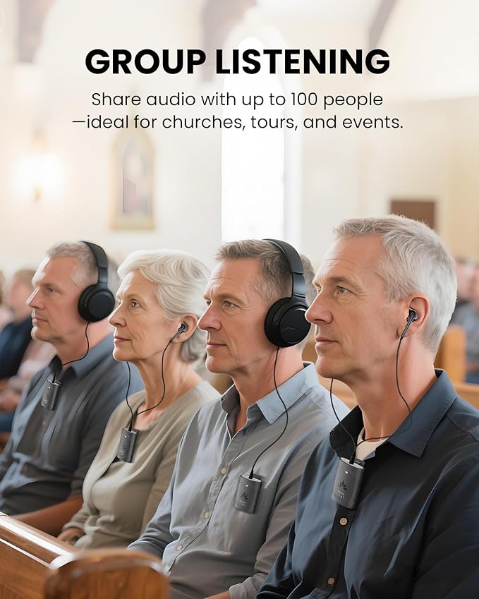 Avantree Audiplex MX – Multi-Channel Assistive Devices for Churches & Translation, 30ms Low Latency, Superior Sound, Group Listening System with Audio Transmitter & 10 Receivers for Classroom, Seminar
