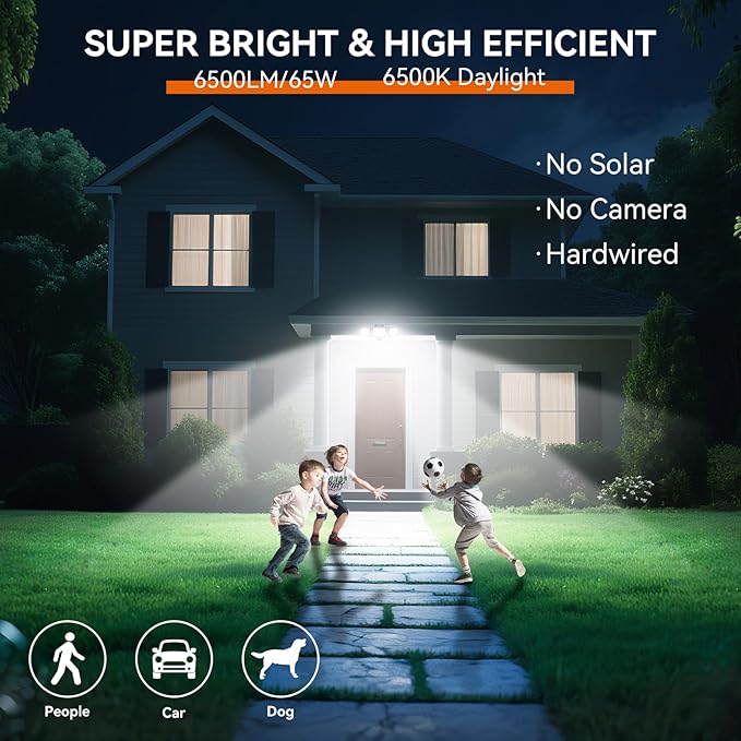 PURICH LED Security Lights Motion Sensor Outdoor Lights, 5000K Daylight, IP65 Waterproof, Dusk to Dawn, 3-Head Motion Detected Flood Light for Garage, Yard, Porch