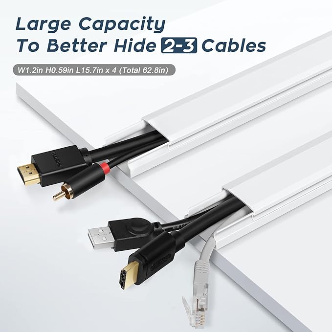 YCLYC 62.8in Cable Cover Wall, Beige Wire Cover for Wall, Paintable Cord Cover Wall Kit, Cord Hiders for TV on Wall, Hide Cords Wall Mounted TV - Cord Concealer Cable Channel 4xL15.7in W0.98in H0.5in