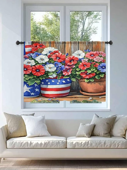 Sheer Curtains 54 Inch Length, Retro Independence Day Flag Wood Grain Privacy - Image 4